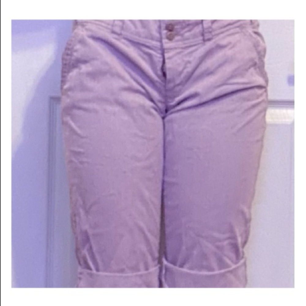 purple & white striped american eagle shorts